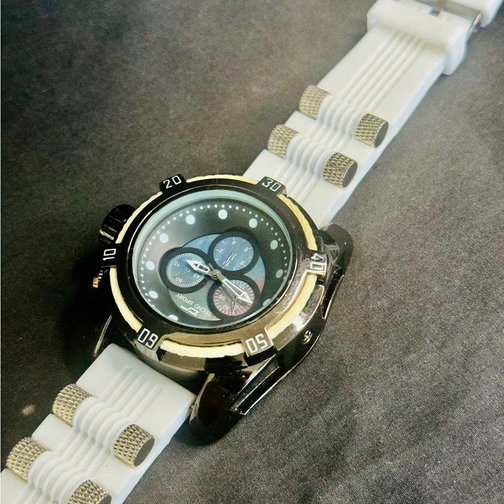 White Strap Sport Watch with Black & Gold Case - Picture 7 of 12